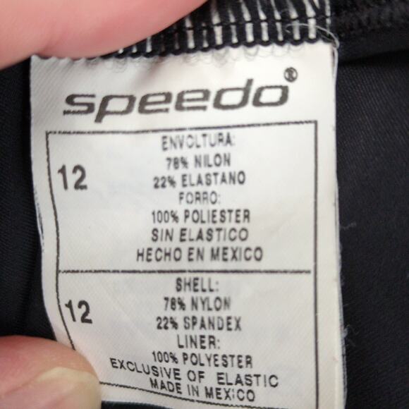 Speedo Women's 12 Black One-Piece Swimsuit Bathing Suit Sheer Waist Panel Hi-Cut - Picture 5 of 6